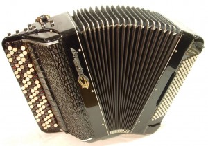 A Russian Bayan accordion made out of metal