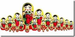 Traditionally coloured Matryoshka dolls