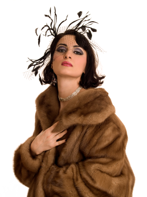 Woman wearing Russian mink fur coat