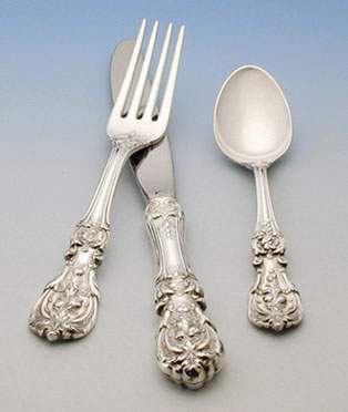 Russian Silve Tableware  - a silver fork, a silver knife and a silver spoon